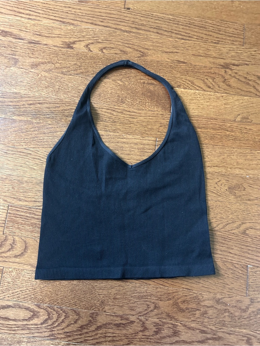 Full Tilt Black Ribbed Halter Crop Tank